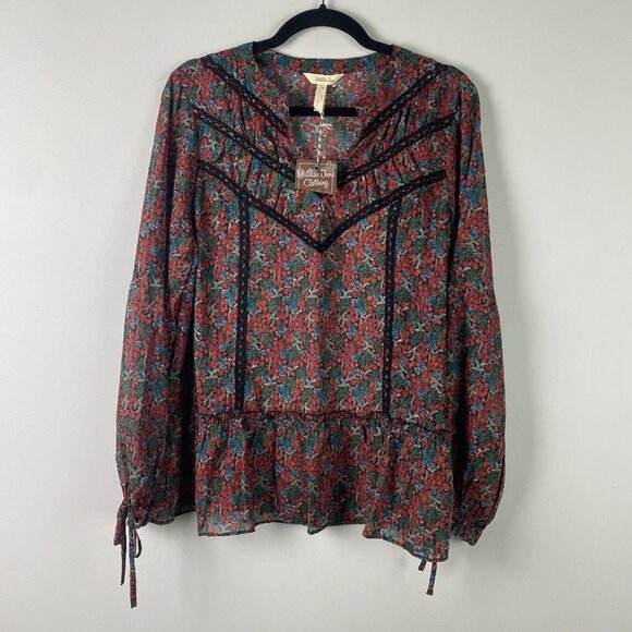 Matilda Jane Carol Peasant Blouse Womens Large Floral Tie Ruffles Boho - Picture 1 of 10